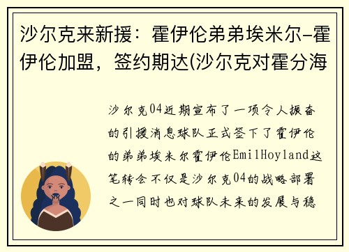 沙尔克来新援：霍伊伦弟弟埃米尔-霍伊伦加盟，签约期达(沙尔克对霍分海姆)