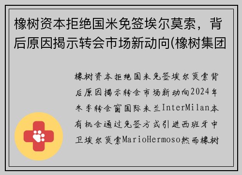 橡树资本拒绝国米免签埃尔莫索，背后原因揭示转会市场新动向(橡树集团)